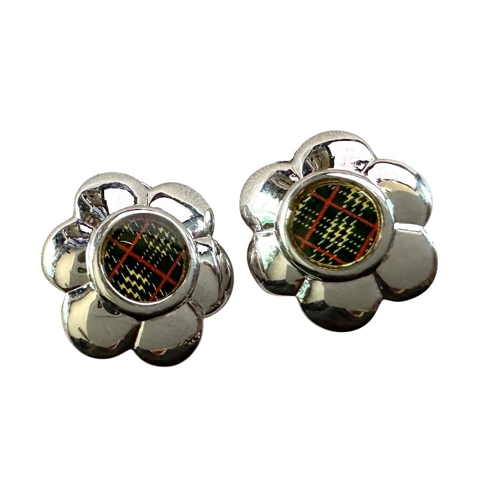 Burberry Nova Check Flower Clip-On Earrings - Vintage Burberrys - Picture 4 of 9